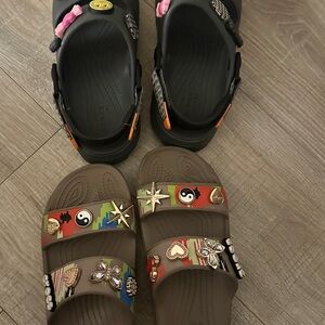 two pairs of crocs